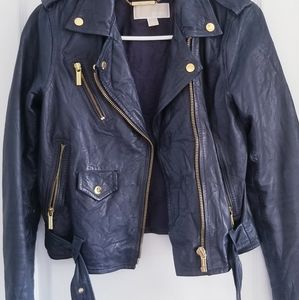 Michael Kors navy lambskin leather jacket (S)